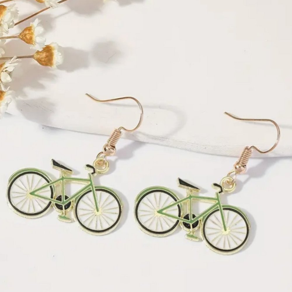 Green Bicycle Earrings